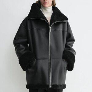 TOTEME Black SIgnature Shearling jacket, womens xxs